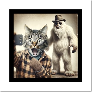 Surprised Scared Cat Selfie Yeti Stylish Funny Retro Vintage Posters and Art